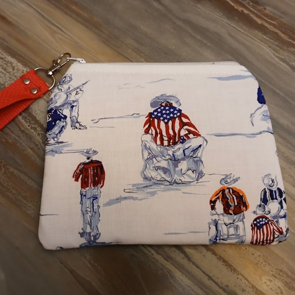 New Western Cowboy Rodeo USA Flag Pouch Wristlet Clutch Red White Blue Southwest